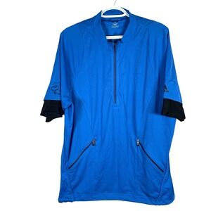 Adidas Golf 1/2 Zip Pullover Jacket Mens M Blue Striped Stretch S/S Pockets read